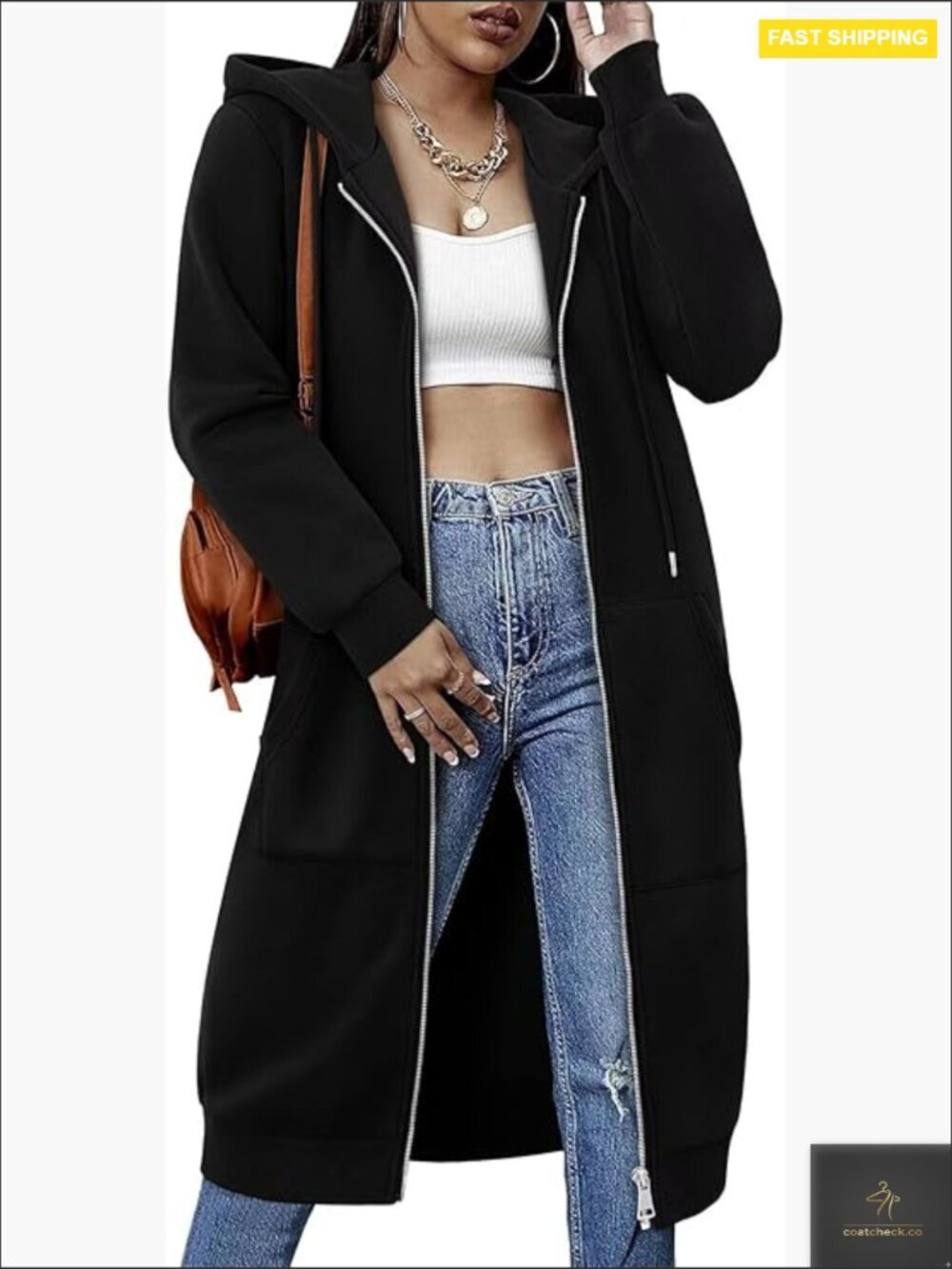 Women's Zip Up Hooded Fleece Oversized Casual Sweatshirt Jacket with Pockets